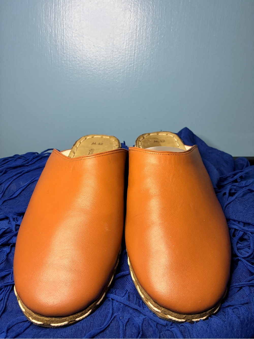 Nida Lu Handmade Slip-On Leather Mules in Cognac (Turkey)